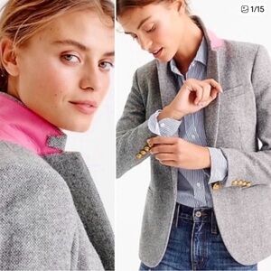 J Crew Campbell Blazer Size. 10 Gray Wool Tweed gold buttons